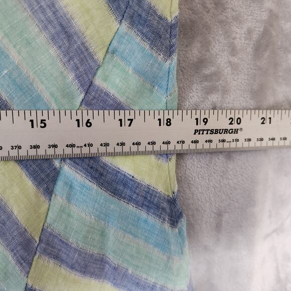 J Jill Linen Dress Womens Medium Petite Long Maxi Love Blue Diagonal Striped PM - Picture 10 of 12